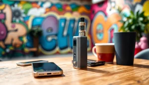 Elf bar elfa rauchend in einer urbanen Umgebung mit angesagtem Graffiti im Hintergrund.