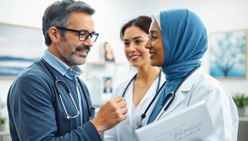 Assessing Health of a patient with a professional healthcare provider in a modern clinic setting.