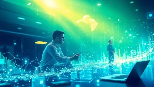 Transformación Cloud: equipo colaborando en un entorno digital innovador y tecnológico.