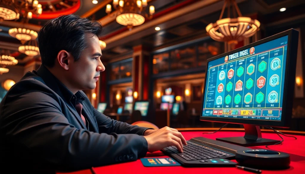 Menghadapi bandar togel online dengan fokus di meja permainan mewah.