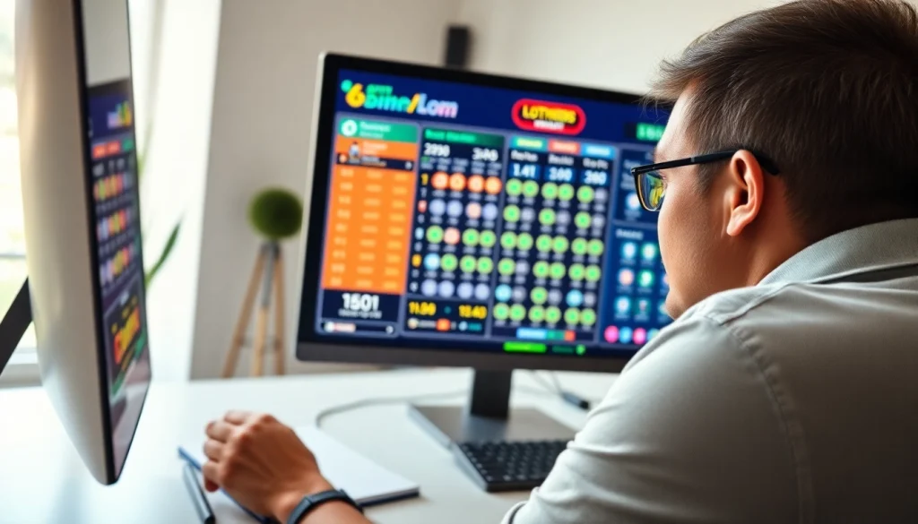 Menggunakan togel online di platform digital dengan latar modern yang cerah.