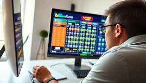 Menggunakan togel online di platform digital dengan latar modern yang cerah.
