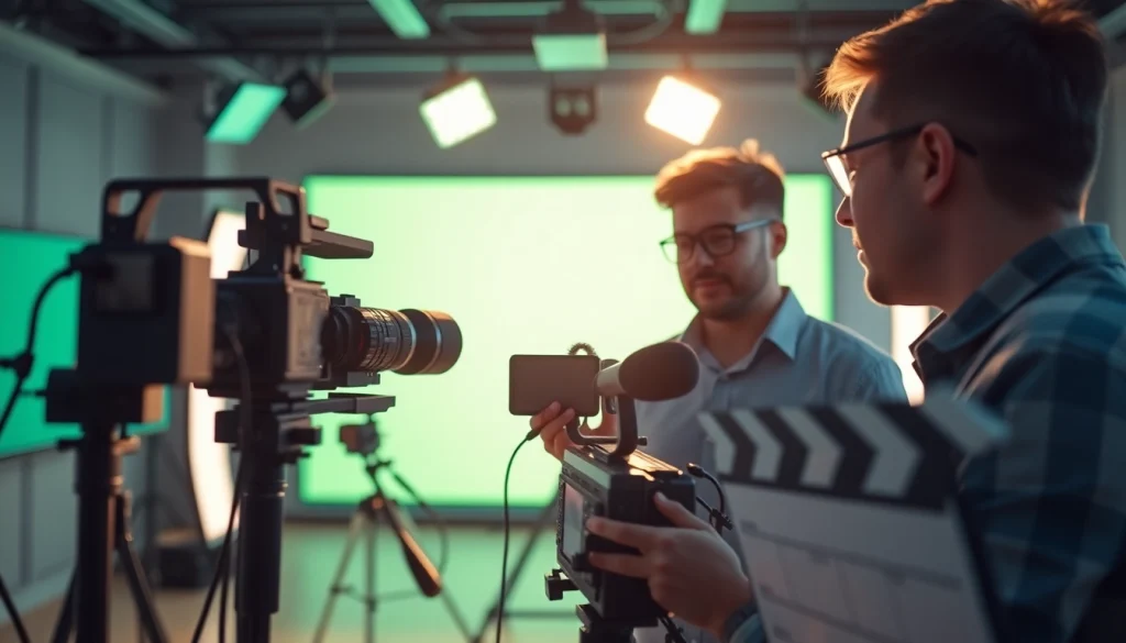 Capture of a professional team engaged in corporate video production toronto with advanced equipment in a modern studio.