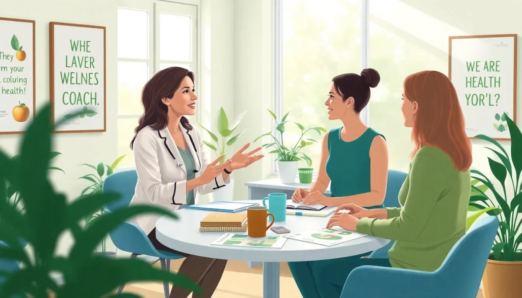 Enhance your understanding of Health with a vivid interaction between a coach and client in a welcoming space.