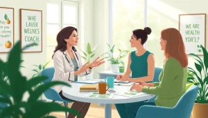 Enhance your understanding of Health with a vivid interaction between a coach and client in a welcoming space.