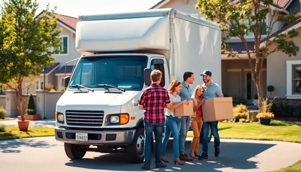 Toronto moving company helping a family settle into their new home with friendly movers and a moving truck.
