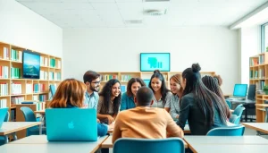 Engaged students collaborating in an active Education-focused classroom environment.