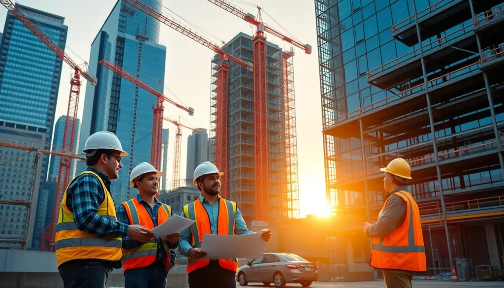 Manhattan Commercial General Contractor supervising a busy construction site with workers collaborating professionally.