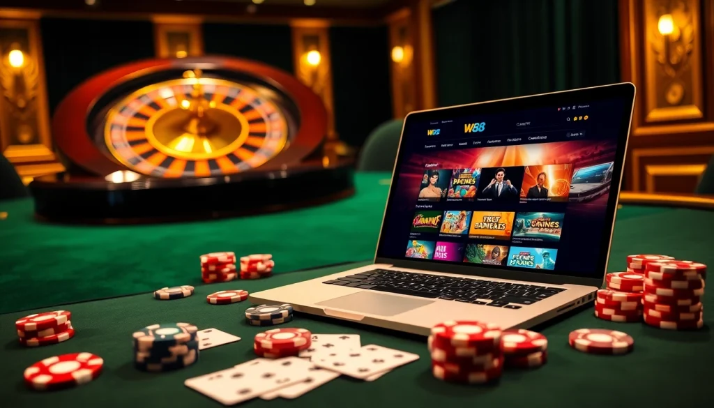 Tham gia trải nghiệm chơi game trực tuyến đầy kịch tính của W88 tại bàn casino sang trọng.