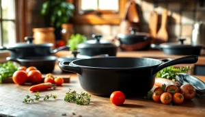 Get inspired by premium cast iron cookware NZ arranged in a rustic kitchen setting, highlighting quality and craftsmanship.