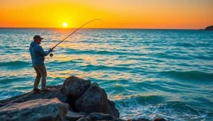 Experience the thrill of saltwater fly fishing with an angler casting from a serene shoreline.