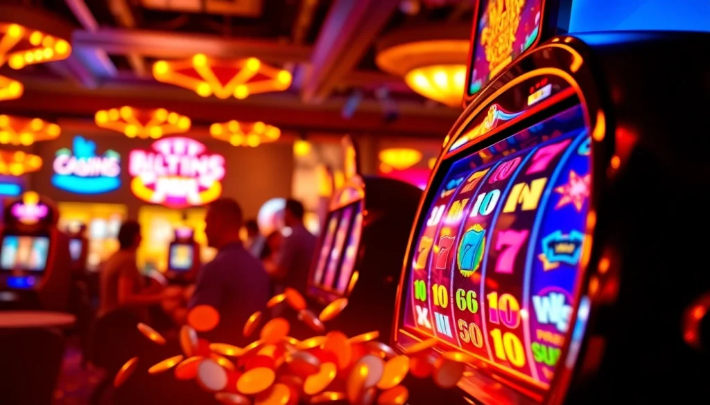 Menangkan besar di slot depo 5000 dengan mesin slot yang penuh warna dan suasana kasino yang ceria.