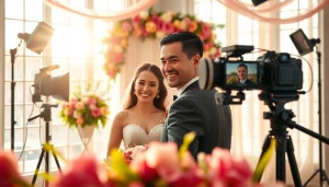 Engaging photography company edmonton showcasing a photographer in action with happy clients.