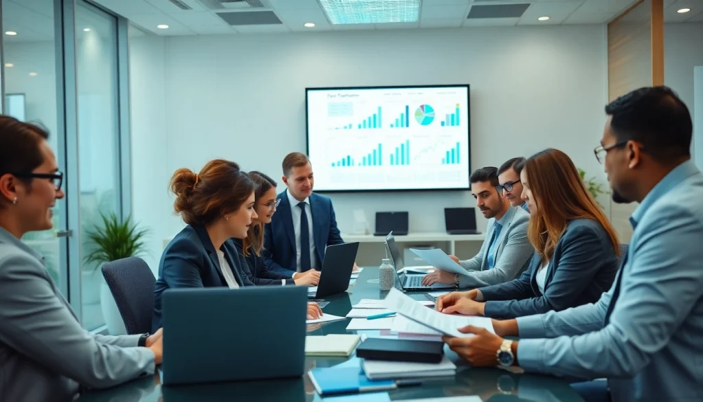 Corporate Tax Return Filing in a modern office with diverse professionals collaborating.