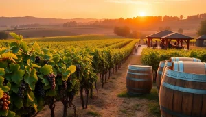 Experience clarksburg wineries with picturesque vineyard views during sunset.