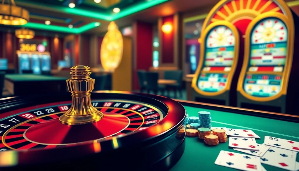 Trải nghiệm sự hứng khởi với Bet VIP App, với cảnh casino sống động có roulette và máy đánh bạc.