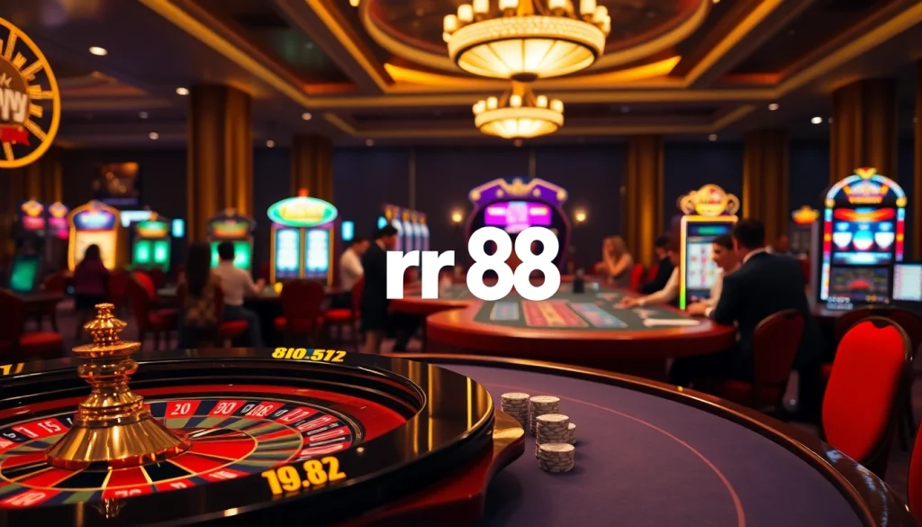 Experience thrilling gameplay and excitement at rr 88 casino tables, featuring vibrant slot machines and roulette wheels.