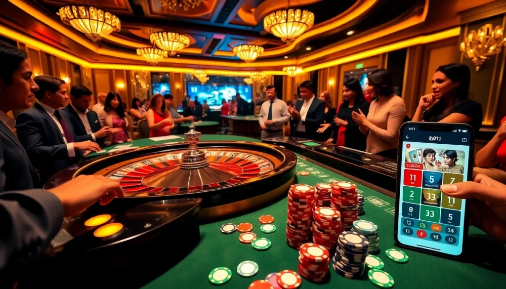 Players enjoying a thrilling roulette game at ib91.in with poker chips and vibrant atmosphere.
