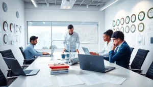 Traducteur portugais assermenté collaborant dans un bureau professionnel, illustrant le rôle du traducteur assermenté portugais.