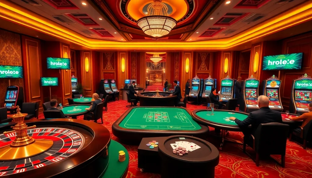 Engage in thrilling gambling action at RR88, featuring luxurious casino tables and vibrant gameplay.