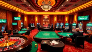 Engage in thrilling gambling action at RR88, featuring luxurious casino tables and vibrant gameplay.