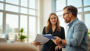 Florida Public Adjuster discussing insurance claims with a homeowner in a professional office setting.
