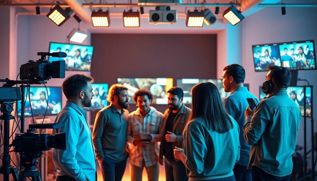 Creative Video Production Agency team collaborating in a modern studio setting.