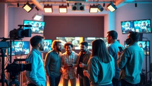 Creative Video Production Agency team collaborating in a modern studio setting.