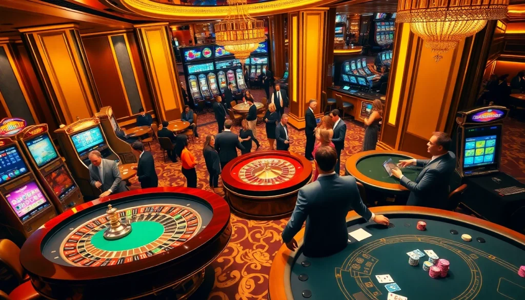 Experience the thrill of betting at thabet's luxurious casino with vibrant tables and excited players.