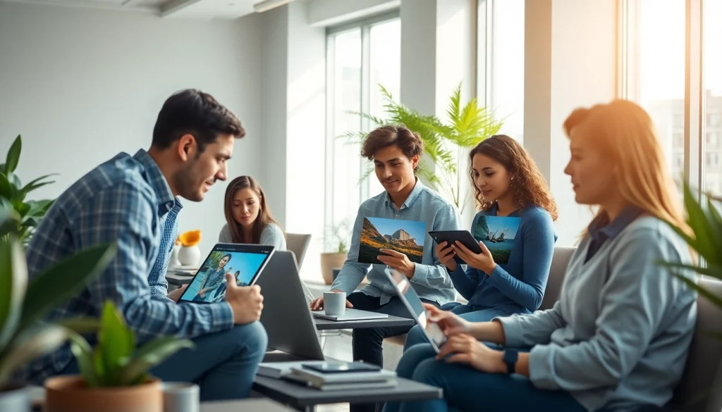 Professional setting featuring diverse users engaging with nano banana pro AI editing tools.