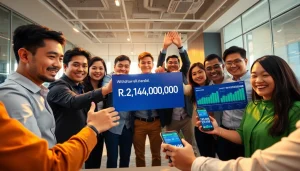 Celebration of financial success related to BOX138, showcasing teamwork and achievement.