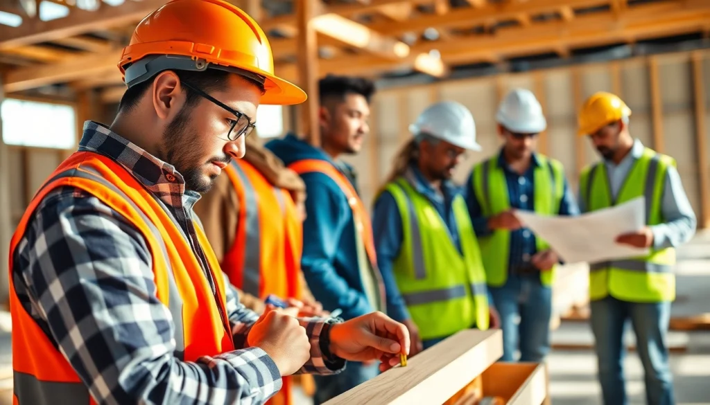 Construction apprenticeships carolinas showcased through diverse apprentices collaborating on a building project.