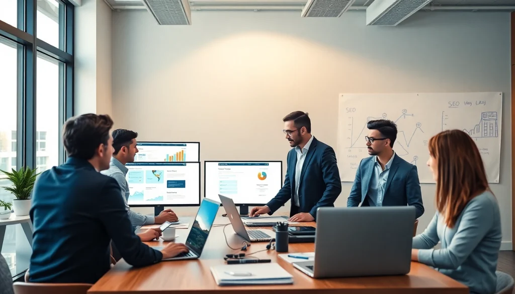 Công ty thiết kế website MIMA's innovative team collaborating in a modern digital workspace.