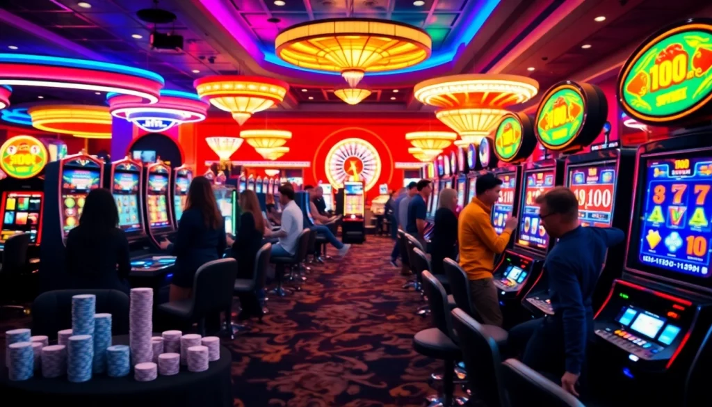 Engaging players experiencing a thrilling slot bet 100 on vibrant casino machines.