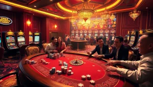 Experience the thrill of net win with excited players at a luxurious casino table.