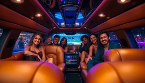 Luxurious World Cup Group Transportation in a stylish limousine, celebrating the event.