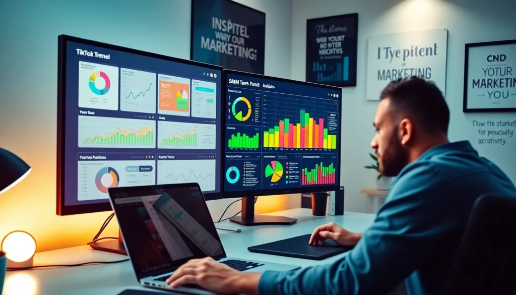 Analyze TikTok SMM panel data in a vibrant workspace filled with energetic marketing insights