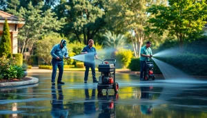 Pressure wash professionals cleaning a driveway in Kissimmee, FL, showcasing expert exterior cleaning services.