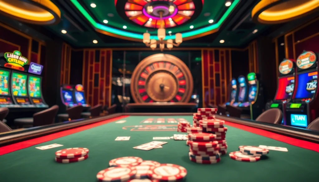 Experience the excitement of casino gaming with Liên Minh KJC's luxurious atmosphere and thrilling action.