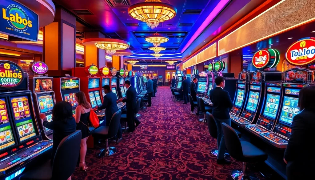 Pemain menikmati permainan mendebarkan di mesin Toto Slot dalam suasana kasino mewah.