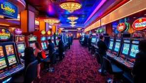 Pemain menikmati permainan mendebarkan di mesin Toto Slot dalam suasana kasino mewah.