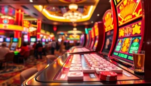 Permainan mahjong slot menarik perhatian, menampilkan grafis yang cerah dan simbol yang menyala di kasino.