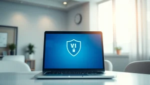 Visualizing the best vpn functionality on a laptop screen in a secure workspace environment.