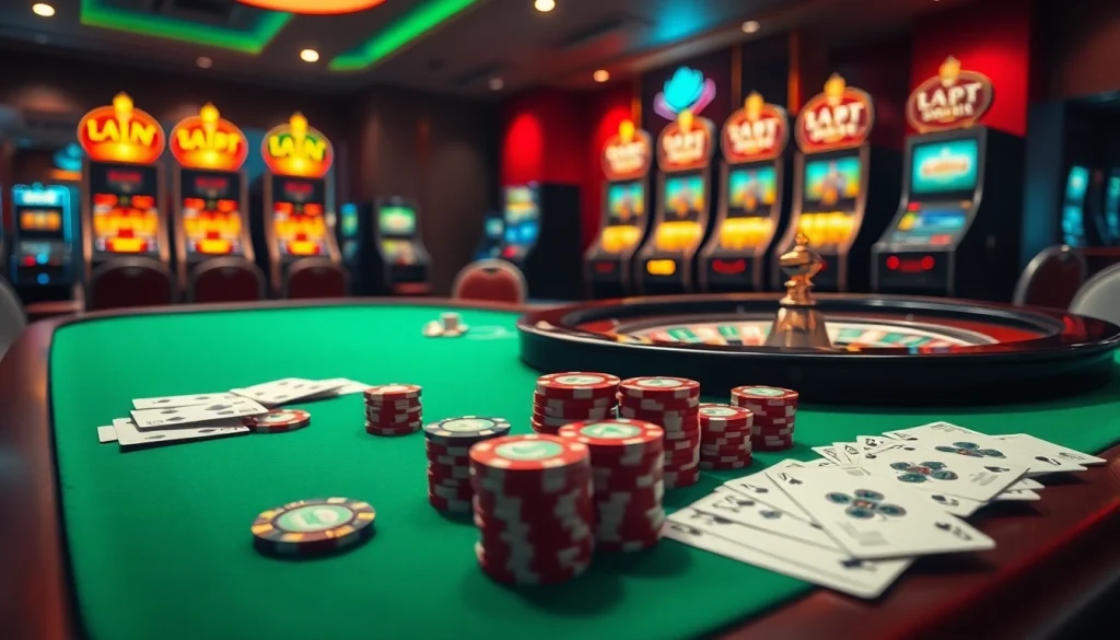 Engage in thrilling games at Tha bet’s online casino with dynamic tables, vibrant slot machines, and poker chips.