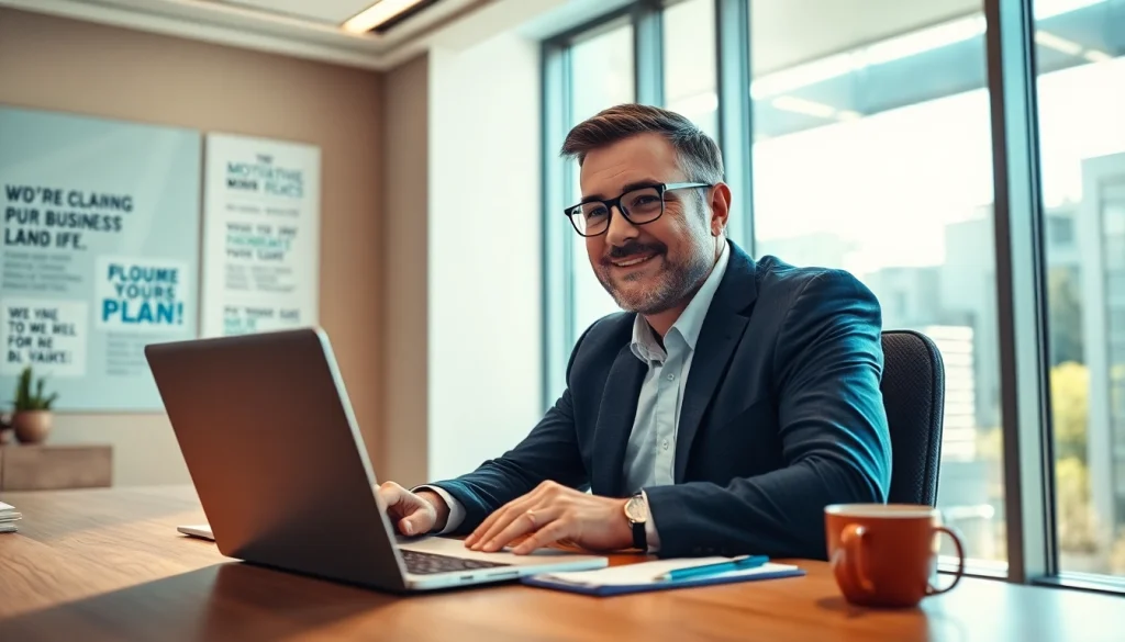 Engaging business coaching service consultant advising a client via video call.