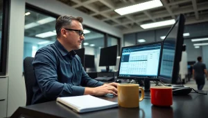 Efficient dispatcher at a trucking dispatch company coordinating freight logistics.