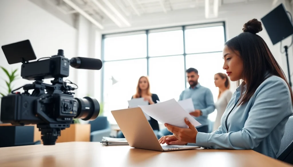 Creating engaging Corporate Video Production with a focused team in a dynamic office setting.