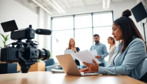 Creating engaging Corporate Video Production with a focused team in a dynamic office setting.