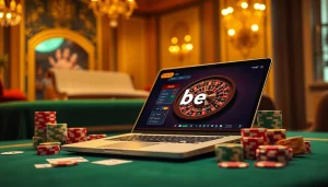 Experience V9 bet with an exciting online gambling scene featuring roulette and poker chips.