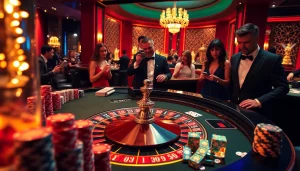 Players enjoying roulette at a luxurious casino, highlighting the excitement of 123b gaming.